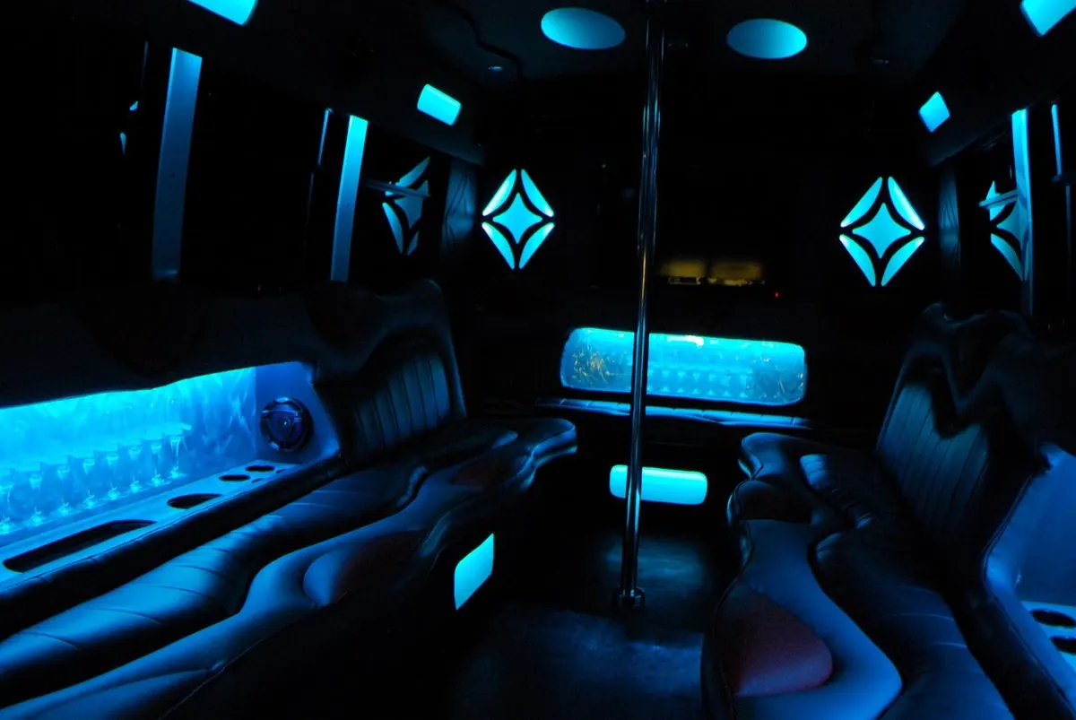 Limousine interior with blue LED lighting